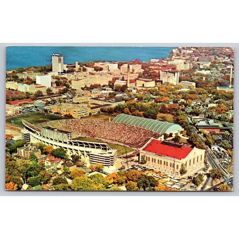 Vintage Camp Randall Stadium & Field House Aerial Game Day Postcard 19077-C
